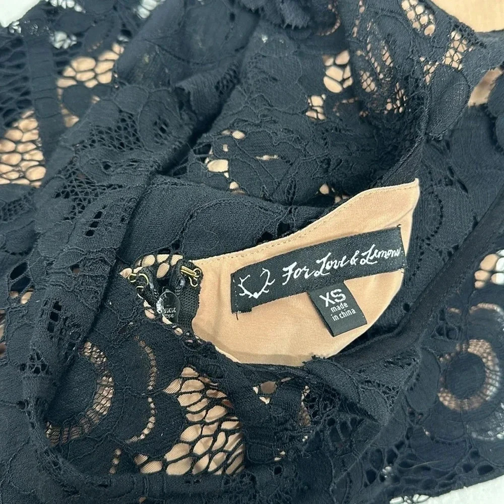 For Love & Lemons Gianna Apron Mini Dress Floral Lace Sleeveless Open Black XS - Picture 9 of 13